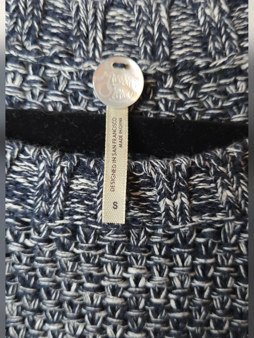 Margaret O'leary Women’s Small Cotton Marled Crewneck Sweater Navy White